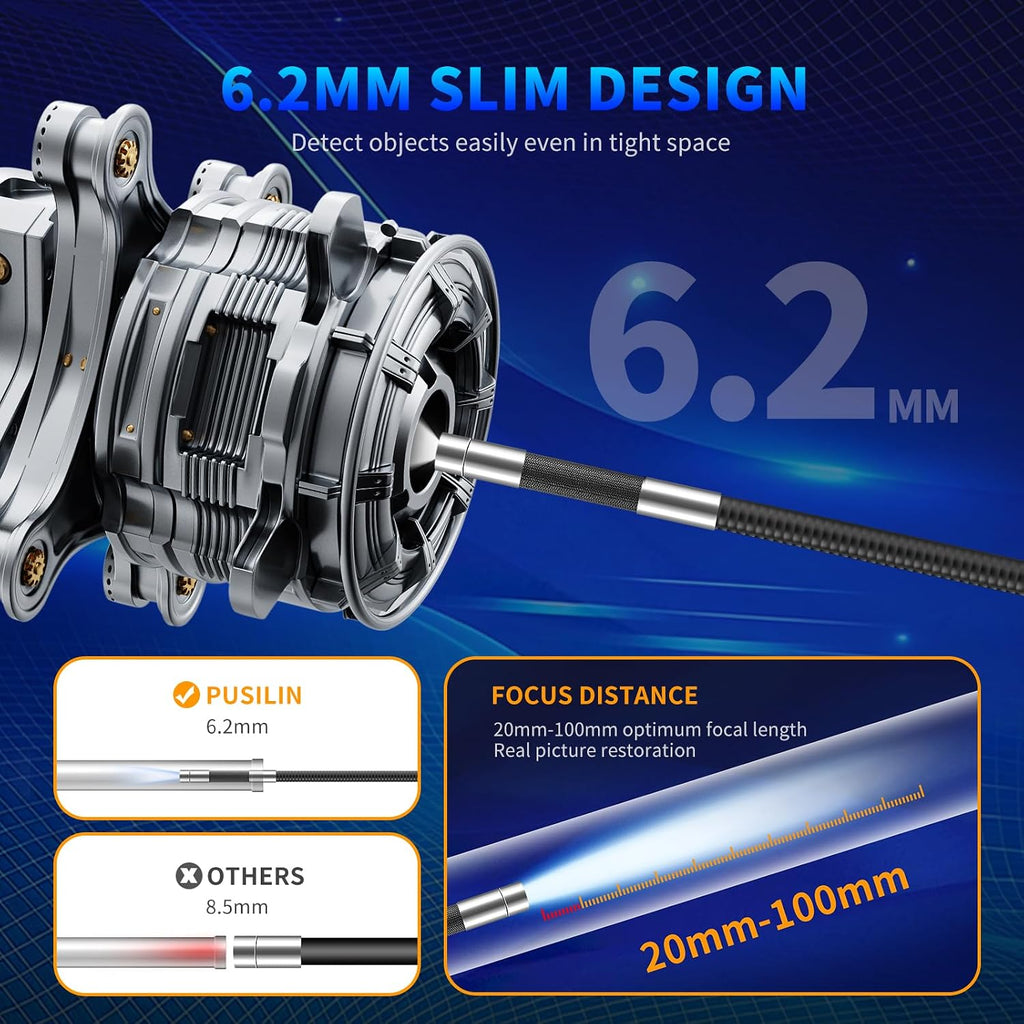 dual lens articulating borescope camera with light,6.2mm industrial, close-up detail
