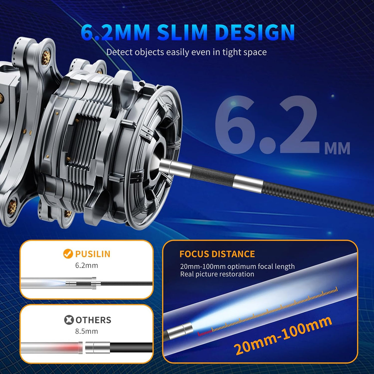 dual lens articulating borescope camera with light,6.2mm industrial, close-up detail