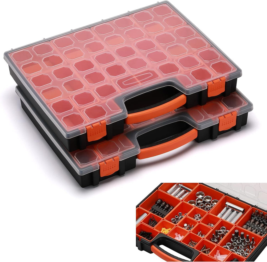 2PCS Multi-Purpose Toolbox, Professional Organizer with 22 Bin Compartments, Box Organizer for Hardware, Screws, Bolts, Nuts, Nails, Tools, Arts