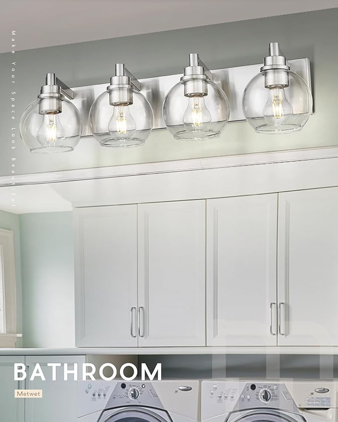 METWET Bathroom Light Fixtures, 4 Light Brushed Nickel Vanity Light, 26 Inch
