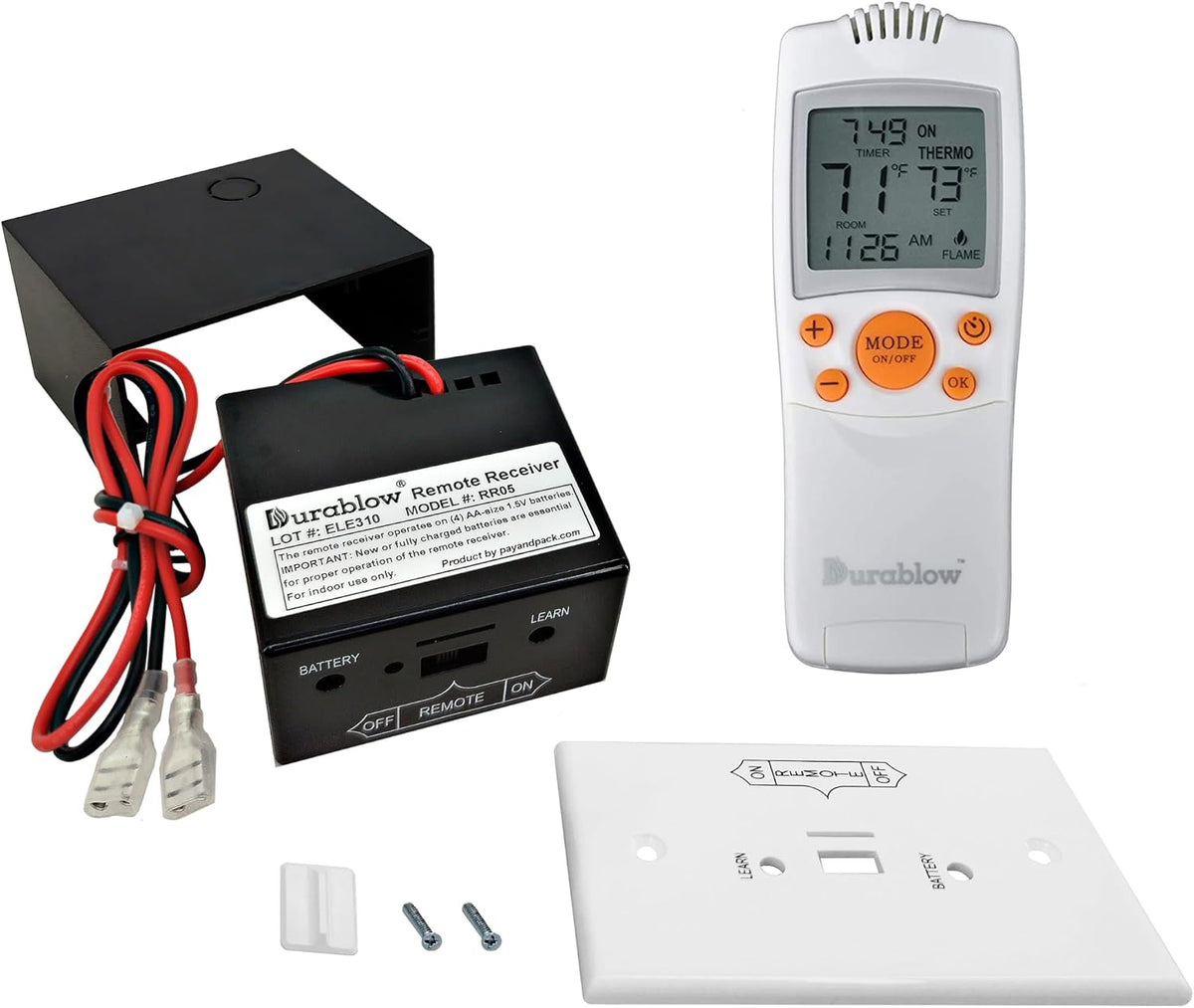 Durablow TL1003 On/Off Gas Fireplace Remote Control Kit + Thermostat + Timer