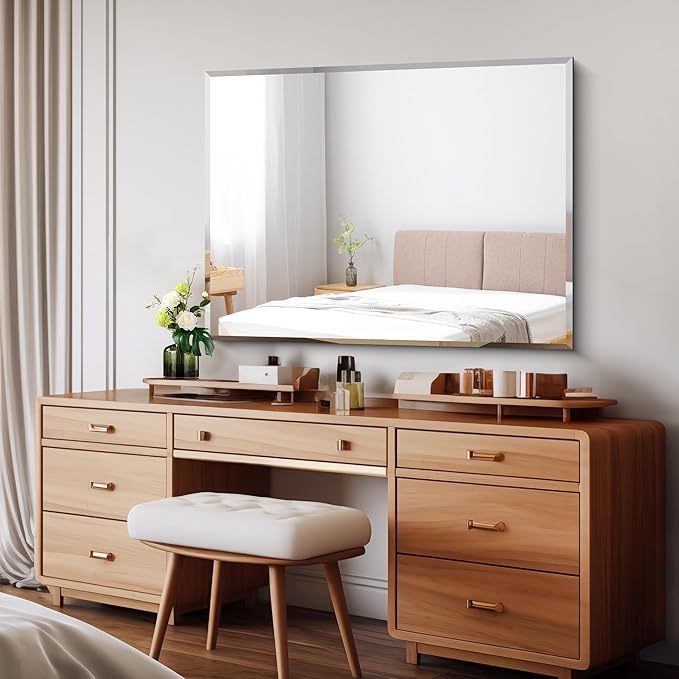 CILIBER Beveled Bathroom Mirror, 30x40 Large Frameless Mirrors