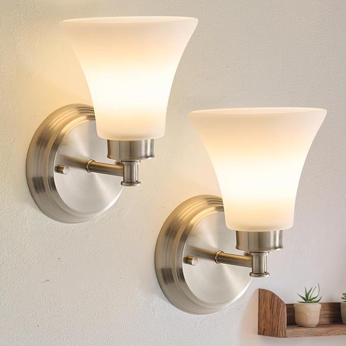 LOUSACE 2 Pack 1-Light Brushed Nickel Bathroom Lighting Fixtures Vintage
