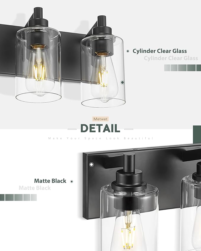 METWET 3-Light Bathroom Light Fixtures, Modern Vanity Lighting Fixtures Over