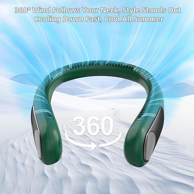 Portable Neck Fan, Personal Wearable Bladeless Fan, LED Display, 6000mAh USB