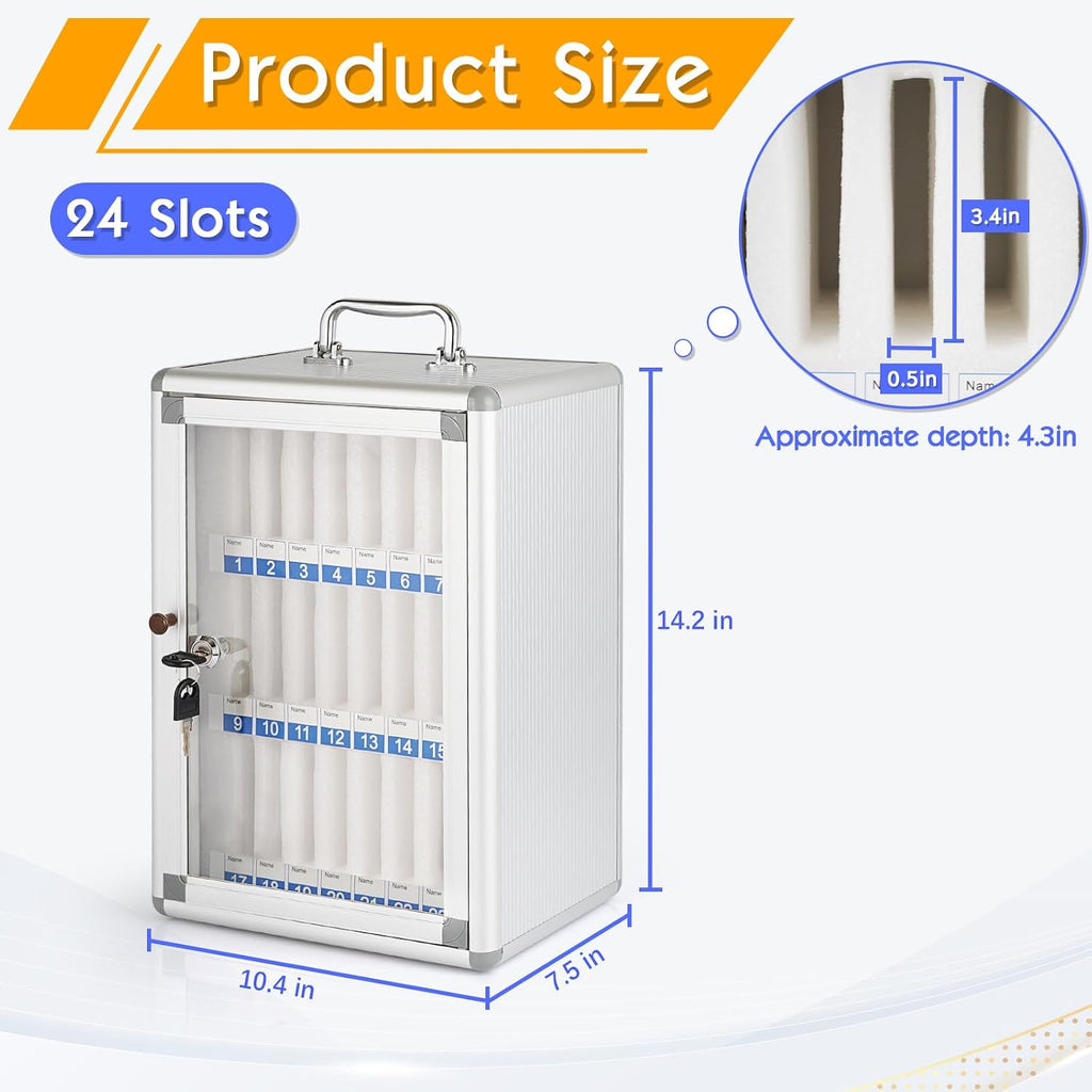 24 slots aluminum alloy cell phone locker, phone, close-up detail