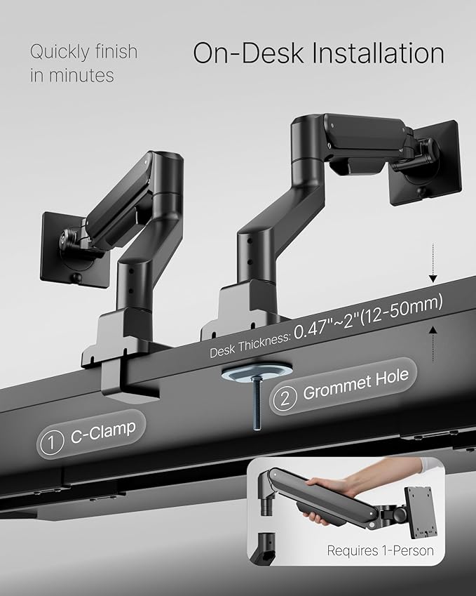monTEK Deluxe Monitor Arm with USB A/C up to 40 Inch Holds 26.4 lbs Curved