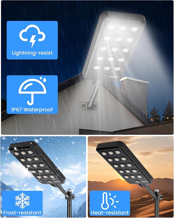 Gefolly G-15000W Solar Street Light Outdoor, Wide Angle Commercial Parking Lot