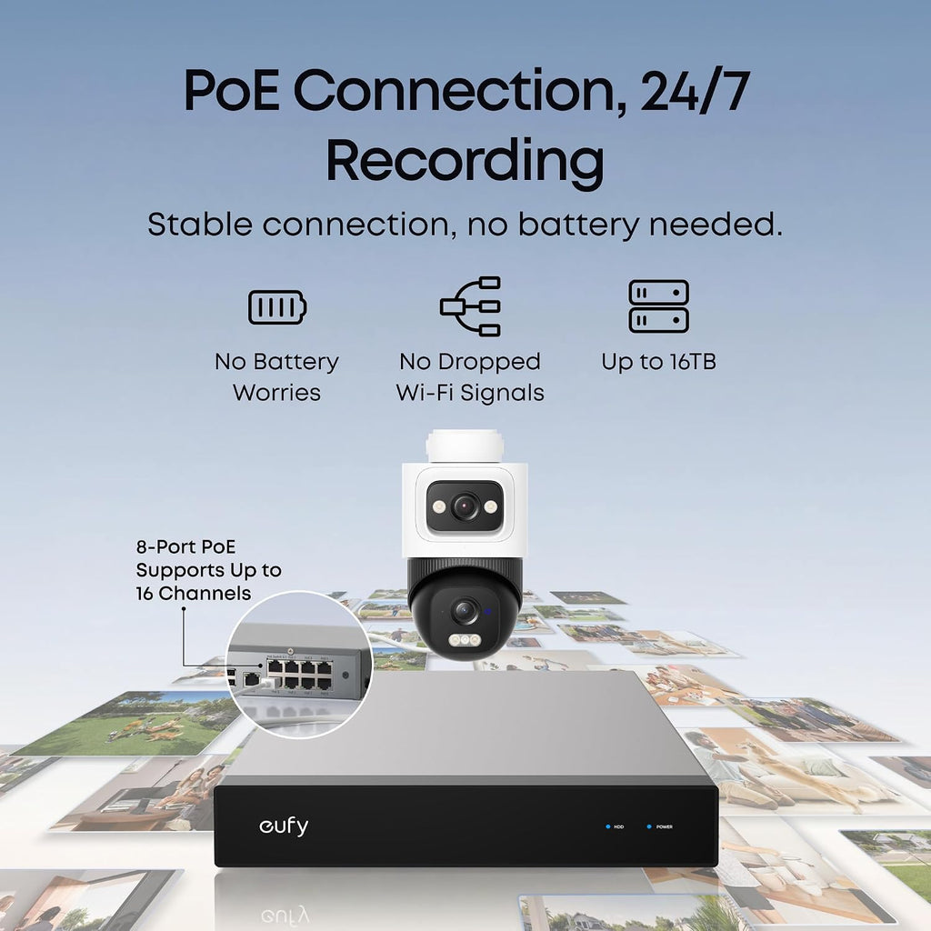 eufy security nvr system e50,4-cam kit,4k dual-lens bullet-ptz, front angle view