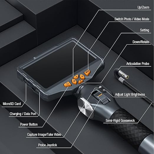 Articulating Borescope with Dual Lens Endoscope, Teslong 5-inch IPS Automotive