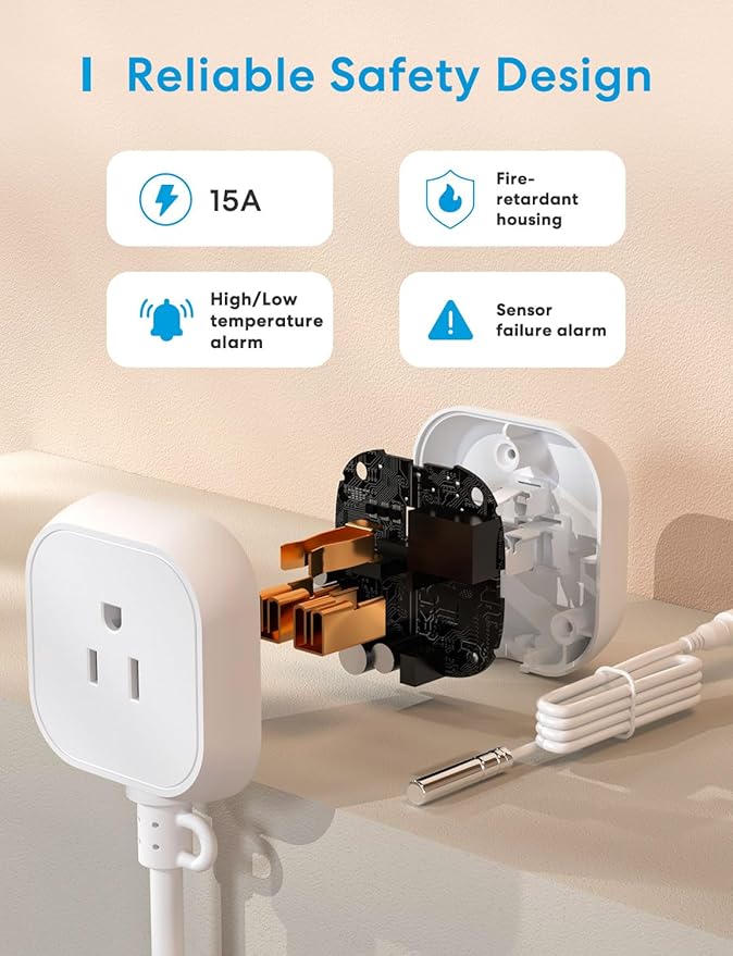 meross Smart Temperature Controller 15A 1800W, Smart Wi-Fi Thermostat