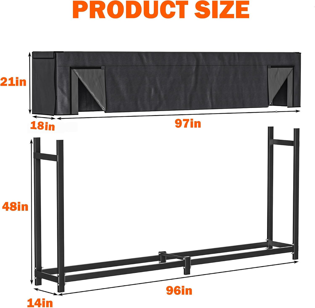 ultrawall 8ft heavy duty firewood rack with waterproof shown in use