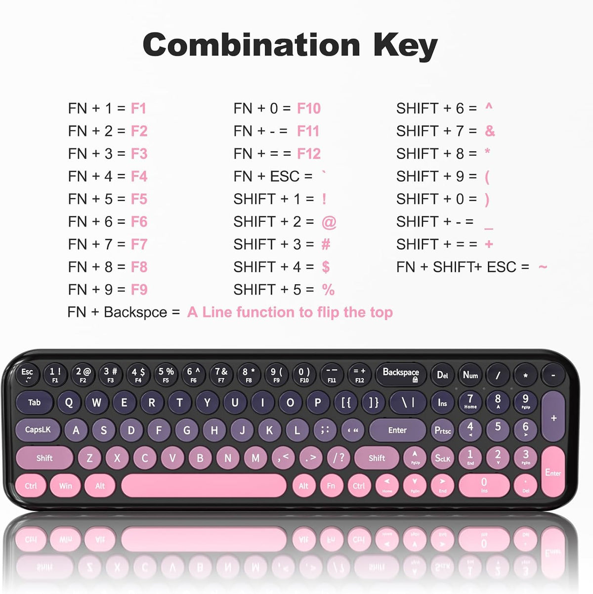 MOFII Wireless Keyboard and Mouse Combo, Compact Typewriter Retro Round Computer Keyboard and Mouse Set, Plug and Play, for Windows, Computer, Desktop, PC, Notebook - (Plum Pink Gradient)