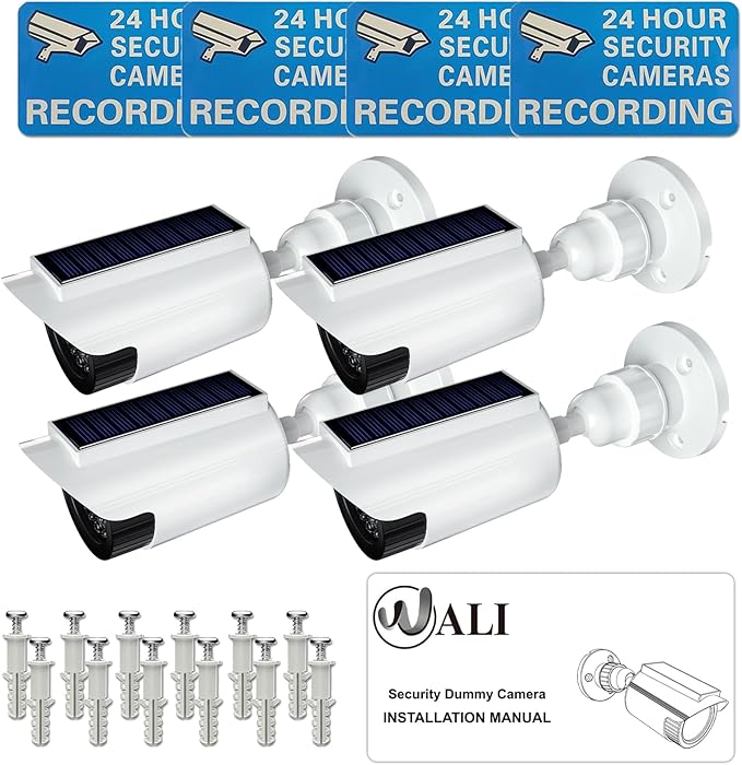 WALI Fake Dummy Camera, Solar Powered Fake Security Camera (2 Pack)