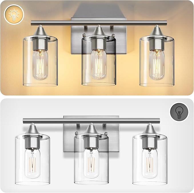 XPEHK 3-Light Bathroom Light Fixtures, Brushed Nickel Vanity Light, Modern