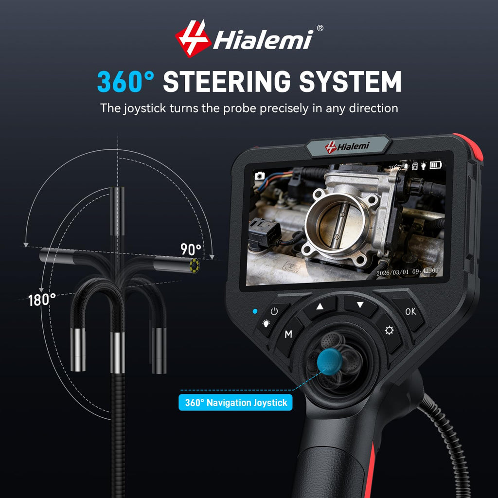 6.4mm 360° articulating borescope 4-way endoscope camera with, close-up detail