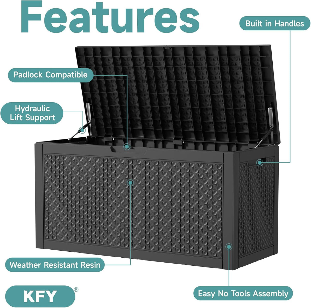 101 gallon waterproof outdoor storage box, uv resistant, close-up detail