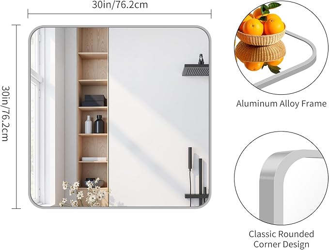 FORBATH 30x30 Inch Silver Bathroom Mirror