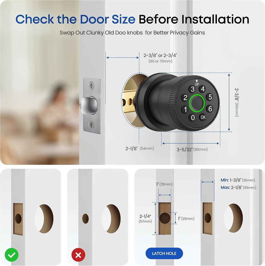 keypad door lock with knob, smart keyless entry, side view