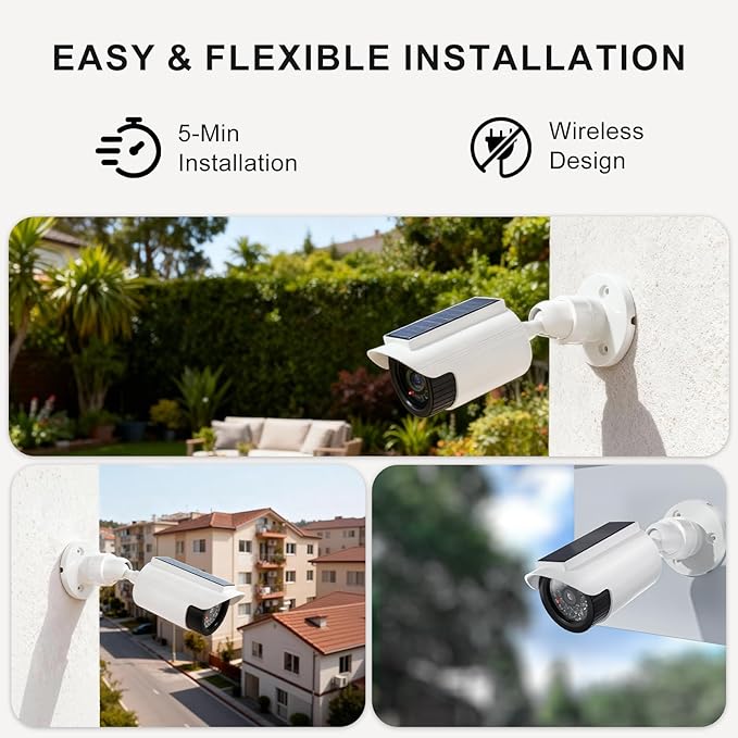 WALI Fake Dummy Camera, Solar Powered Fake Security Camera (2 Pack)