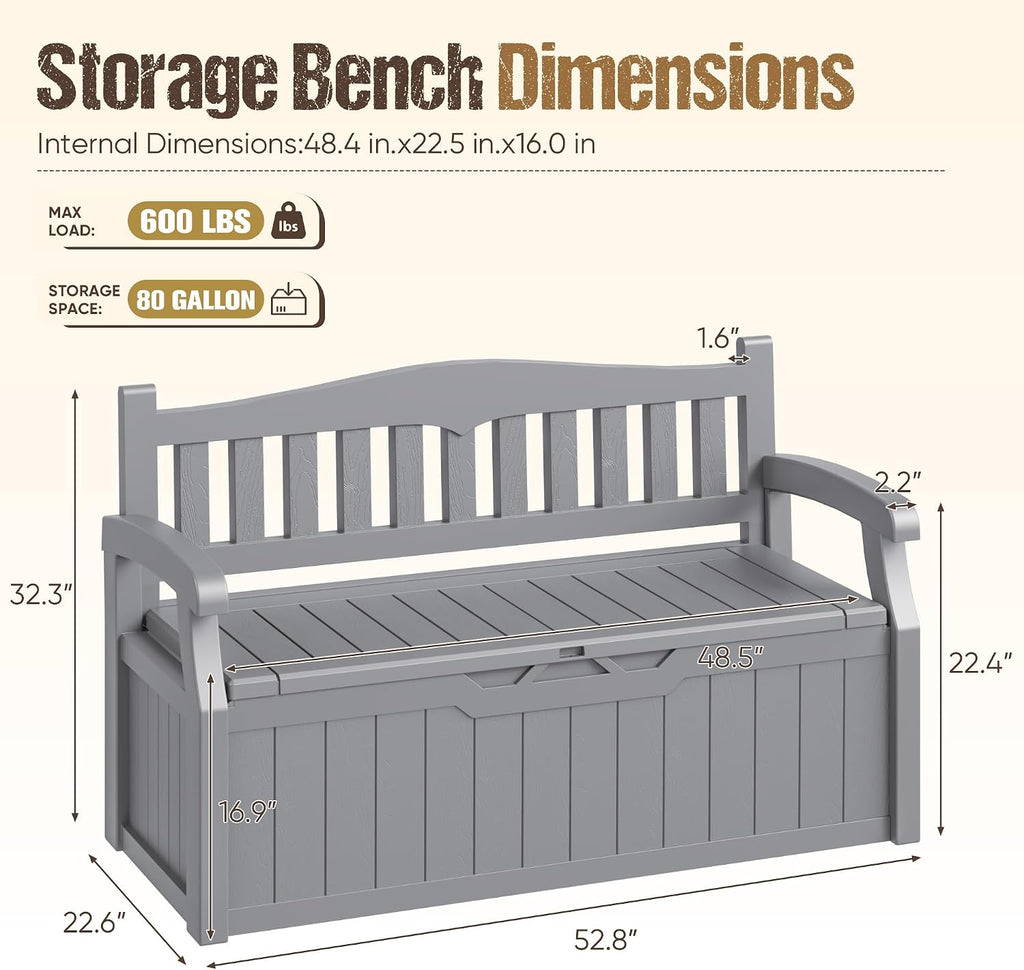 80-gallon outdoor storage bench, waterproof deck box with, close-up detail