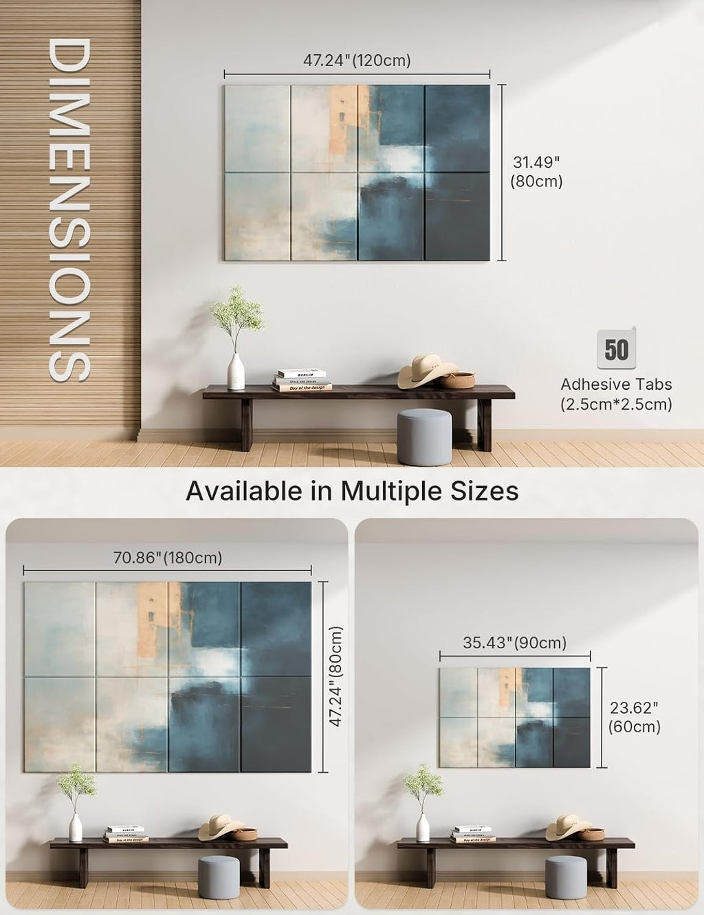 Wall Art Acoustic Panels,47''X31''Sound Absorbing Panels-8-Pack with 50 Adhesive Tabs, Decorative Sound Absorbing Panels for Living Room and Recording Studio, Offices-Azure Horizon