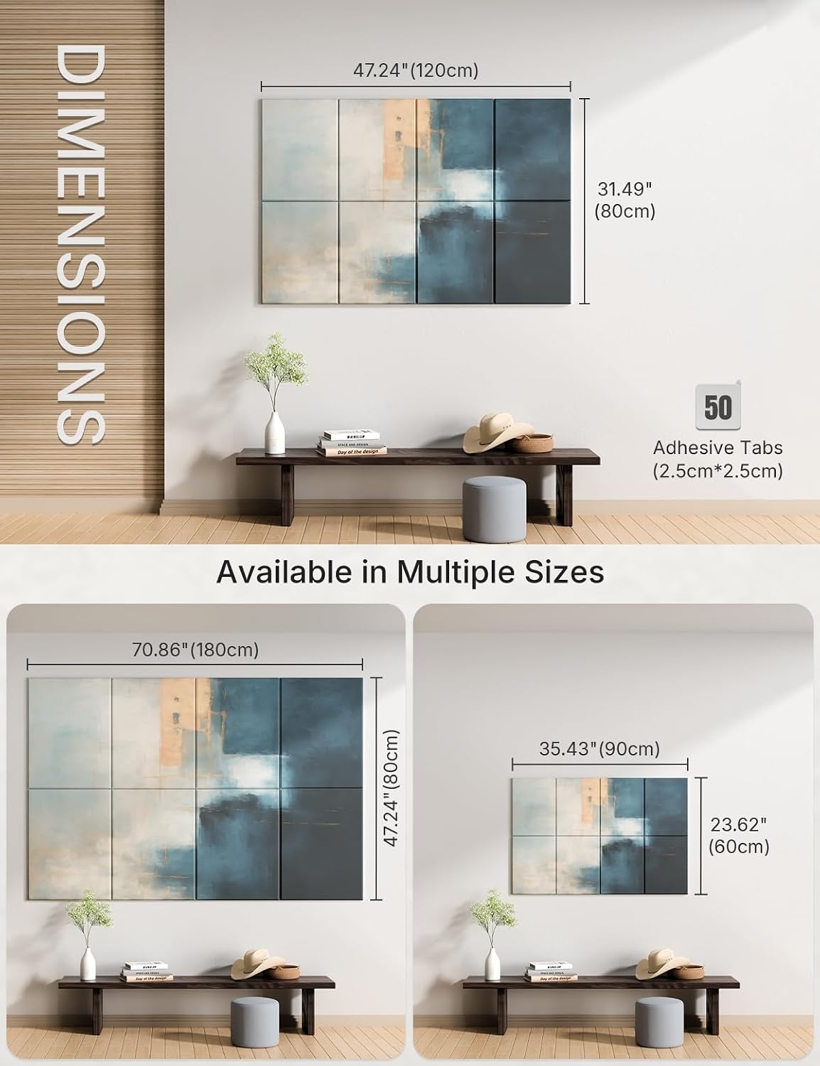 Wall Art Acoustic Panels,47''X31''Sound Absorbing Panels-8-Pack with 50 Adhesive Tabs, Decorative Sound Absorbing Panels for Living Room and Recording Studio, Offices-Azure Horizon