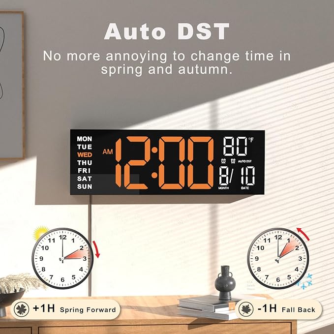 JALL 16" Large Digital Wall Mount Clock, Count Down Timer, Big LED, RGB Color