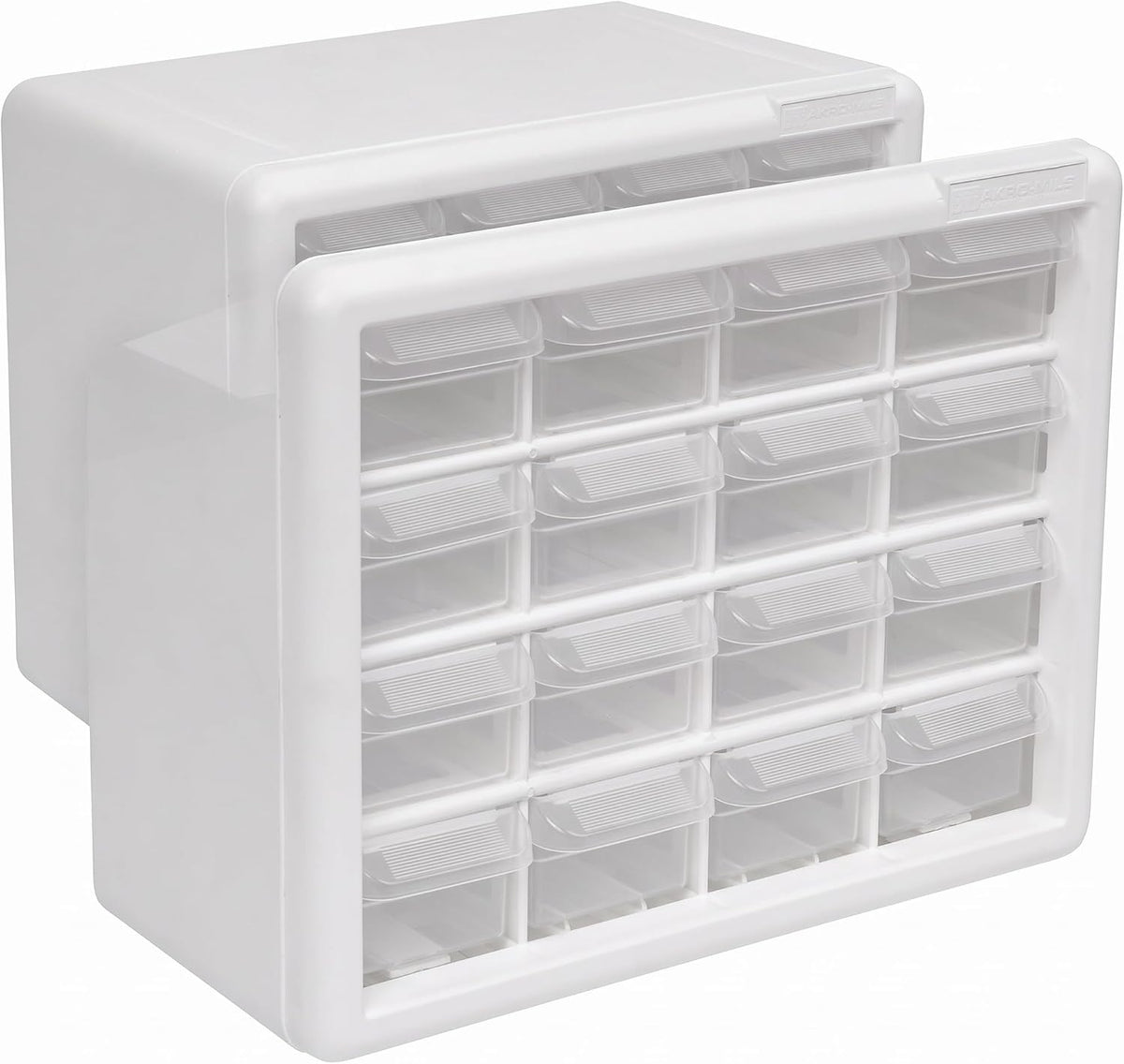 Akro-Mils 16-Drawer Plastic Drawer Storage Cabinet for Garage Organization, Beads, Makeup Organizer, Building Bricks Storage, Teacher Toolbox, 10-1/2-Inch W x 6-1/2-Inch D x 8-1/2-Inch H, 10116 White