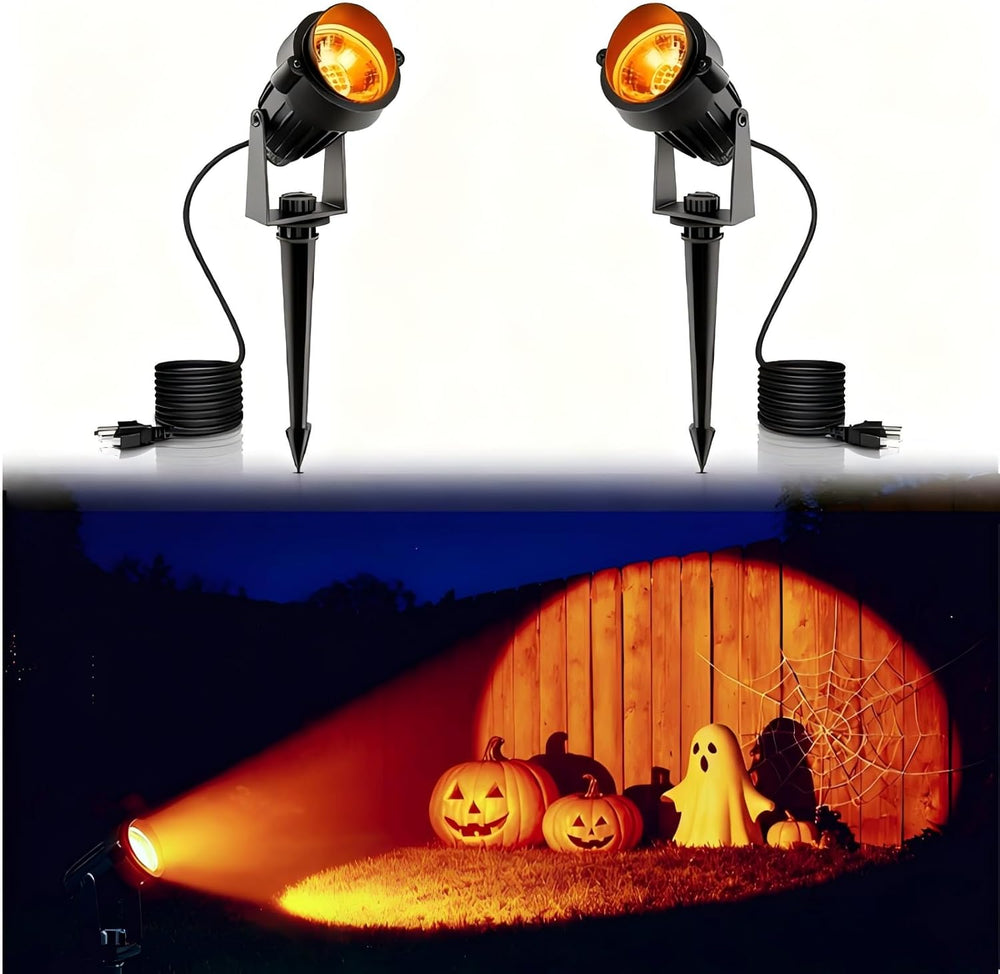 L LOHAS LED Orange Halloween Lights Outdoor Spotlight Dusk to Dawn Plug in