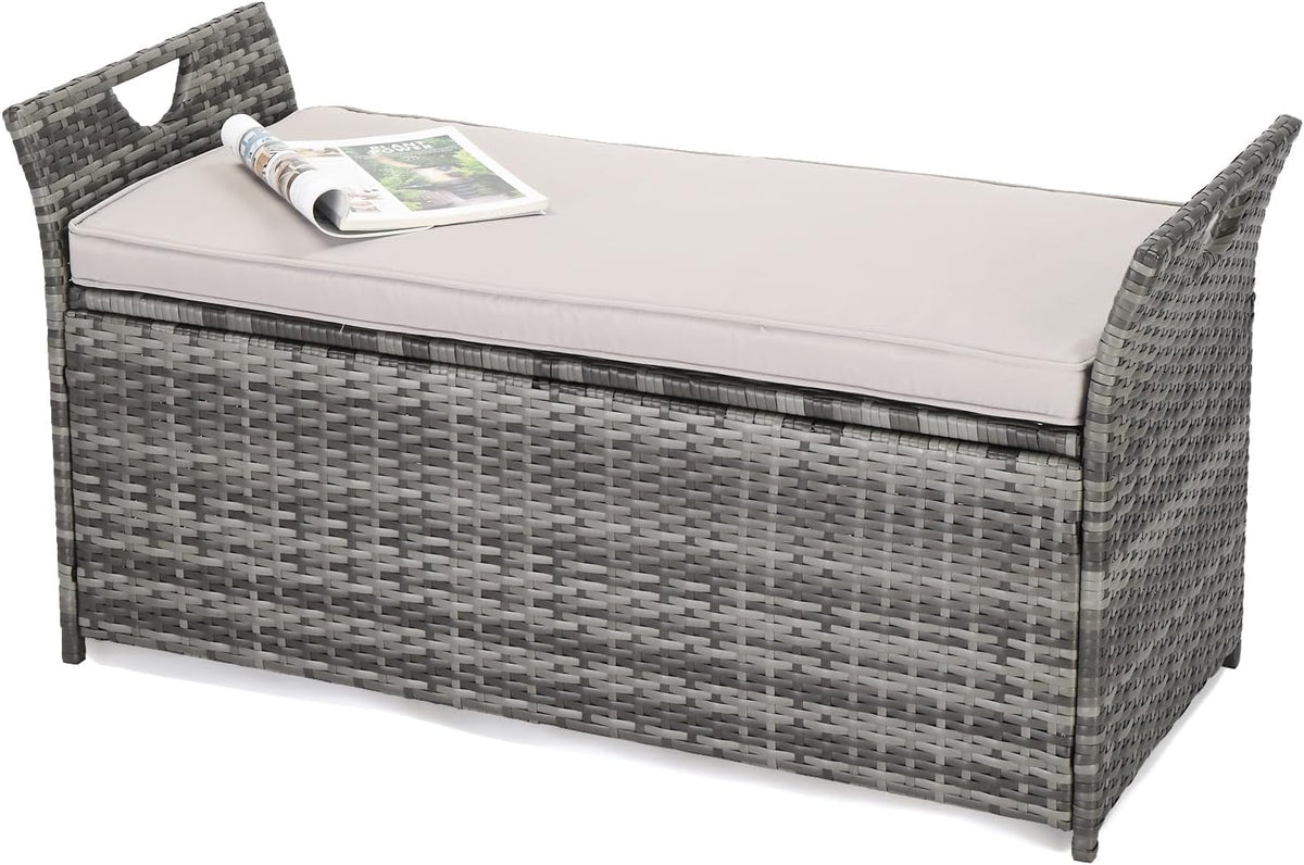 VINGLI 40 Gallon Rattan Deck Box with Cushion