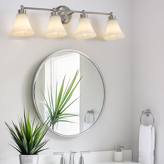 LOUSACE 4 Light Bathroom Vanity Light Brushed Nickel Bathroom Lighting Fixtures
