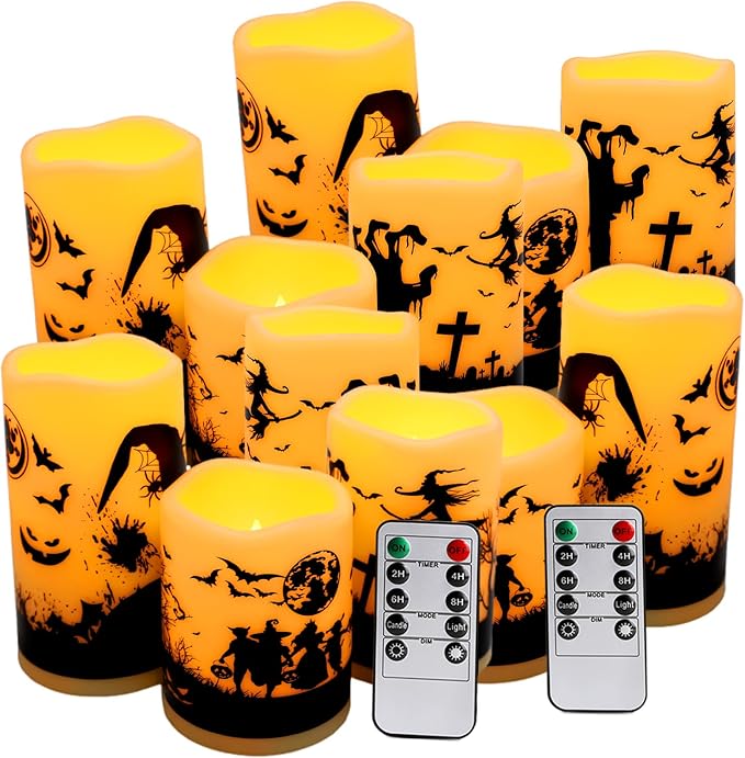 12-Pack Waterproof -Flameless Led Candles，Remote Control and Timer Functions for Halloween and More Decorations（3 Sizes）