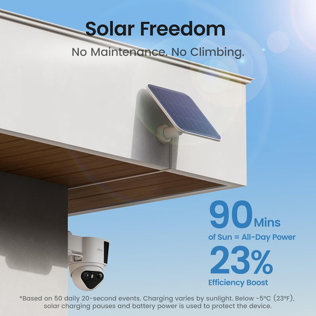 aosu t2 pro 3k dual cam outdoor security on a desk or shelf