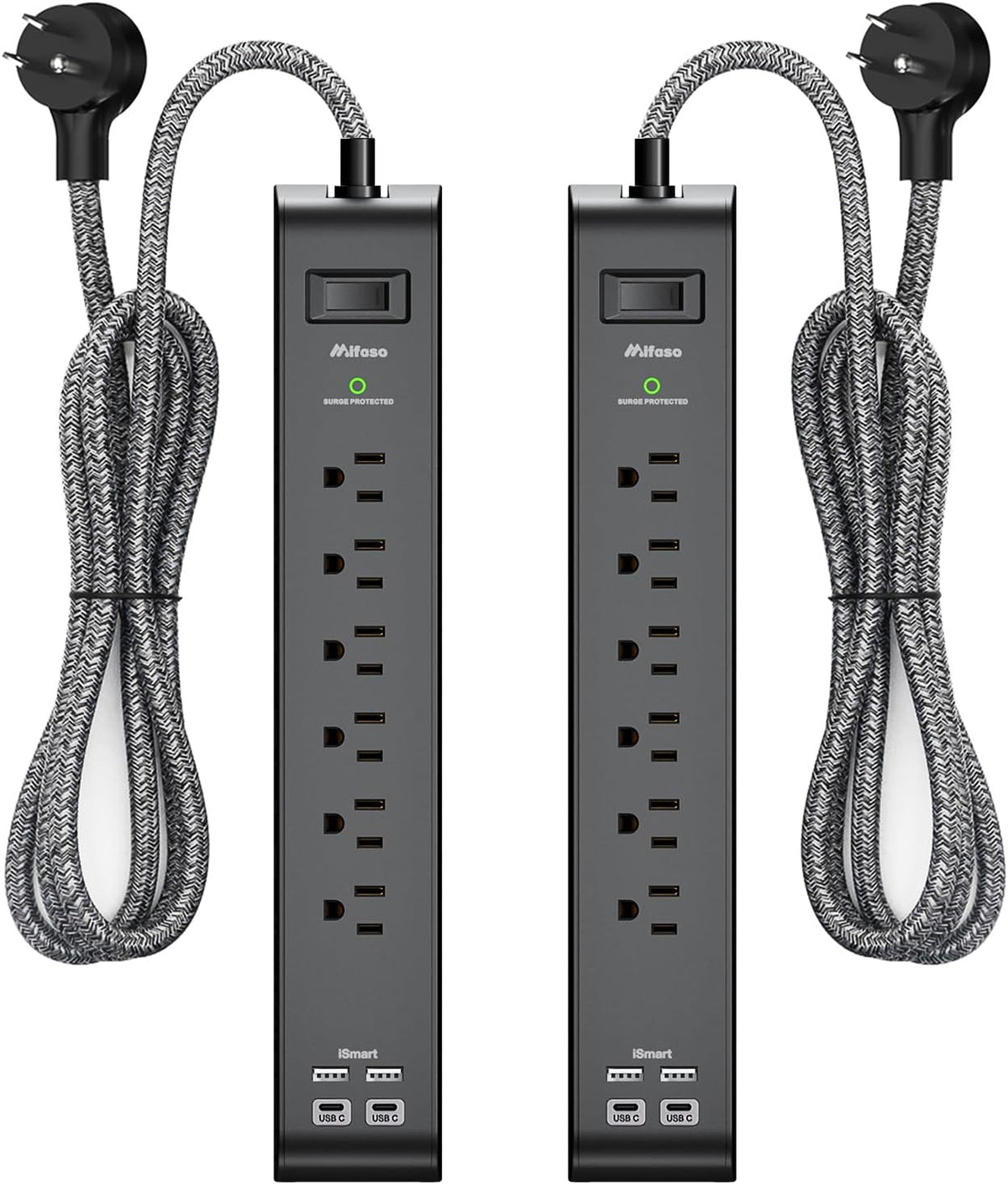 12FT Long Power Strip Surge Protector - (2 Pack)