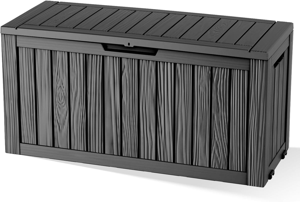 Vixzen 90 Gallon Deck Boxes Outdoor Waterproof, Lockable Resin Storage Box with lid for Furniture Cushions, Weatherproof Containers Outside Storage Boxes for Garden Patio Pool Tools(Black, 90 Gallon)
