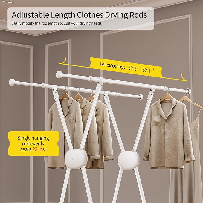 BIREN Clothes Drying Rack Heavy Duty Clothing Racks Foldable Laundry Rack Two