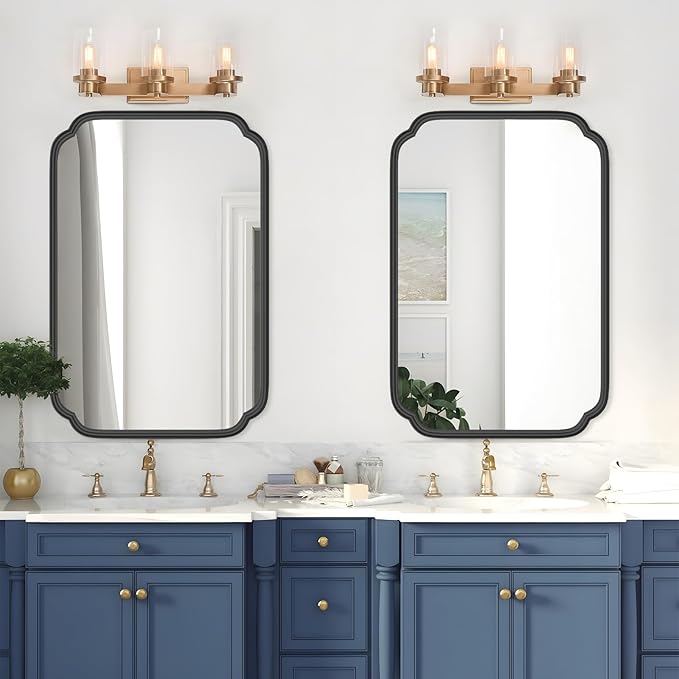 Black Bathroom Mirror for Over Sink 20" x 30" Modern Rounded Rectangle Bathroom