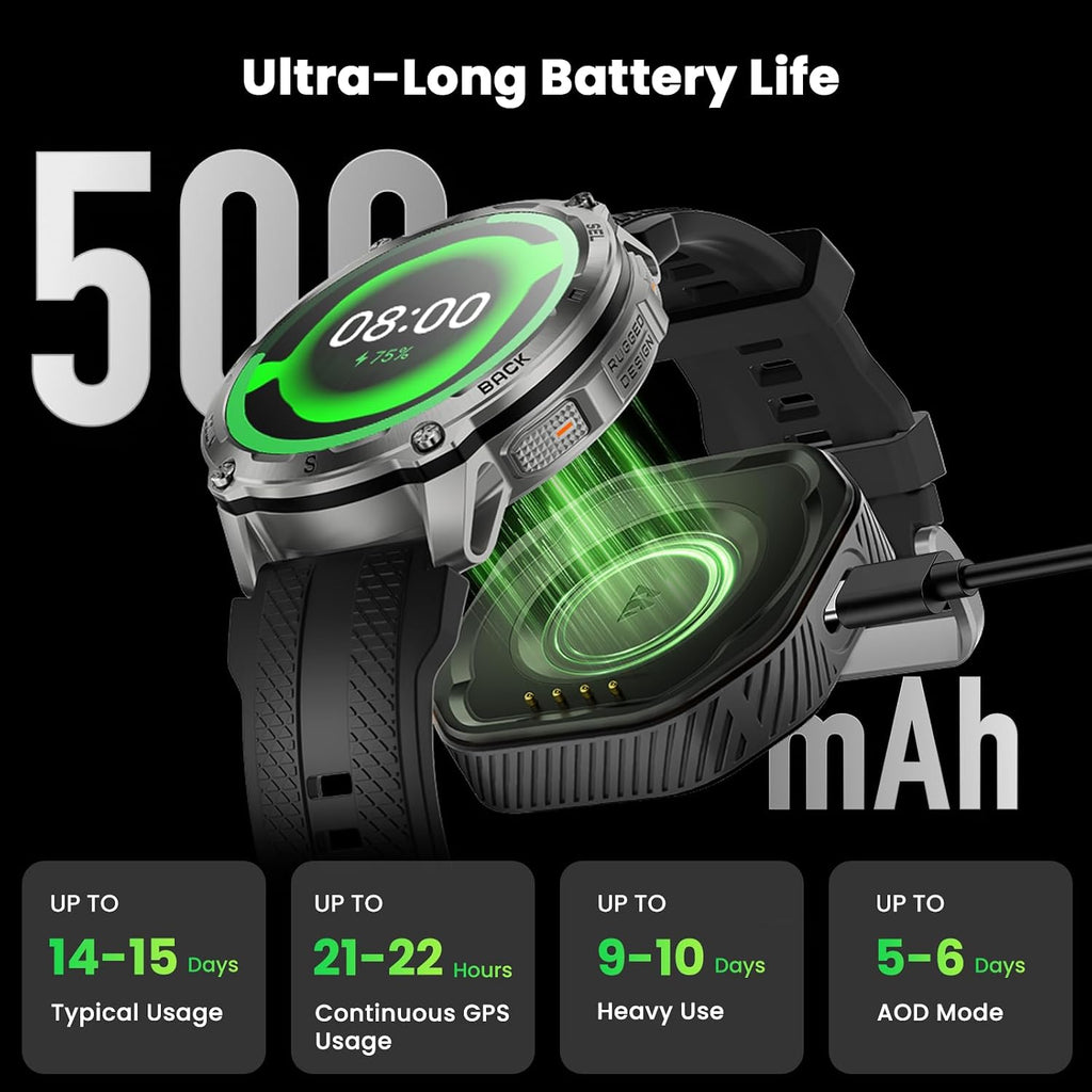 kospet tank t4 rugged smart watch, gps/offline maps, front angle view