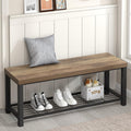 FOLUBAN Entryway Bench, Industrial Wood and Metal Storage Bench with Metal Shelf, Indoor Shoe Rack Bench Seat for Living Room, Bedroom, Hallway, Entrance, Rustic Oak, 47 Inch