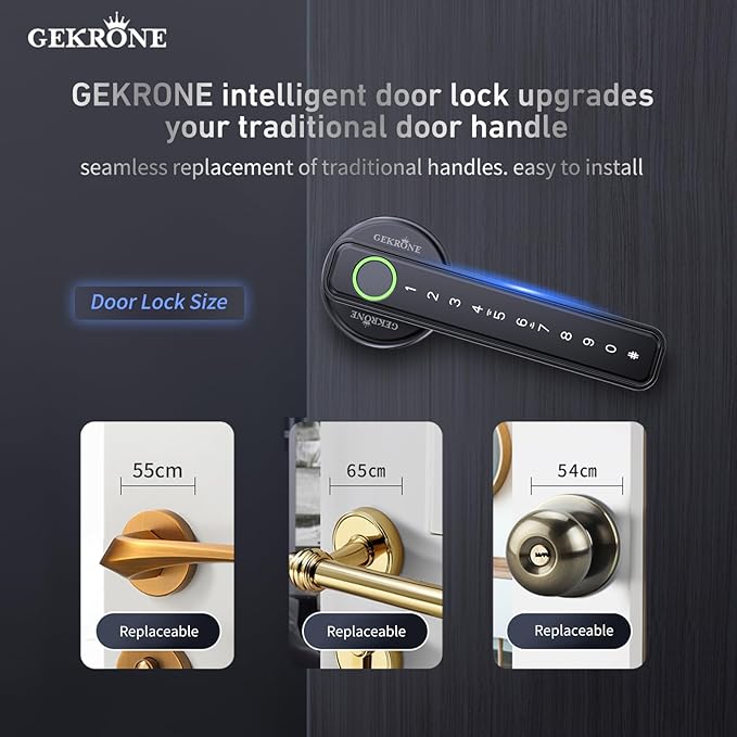 GEKRONE Fingerprint Smart Lever Lock TUYA APP Control Keyless Entry Bluetooth
