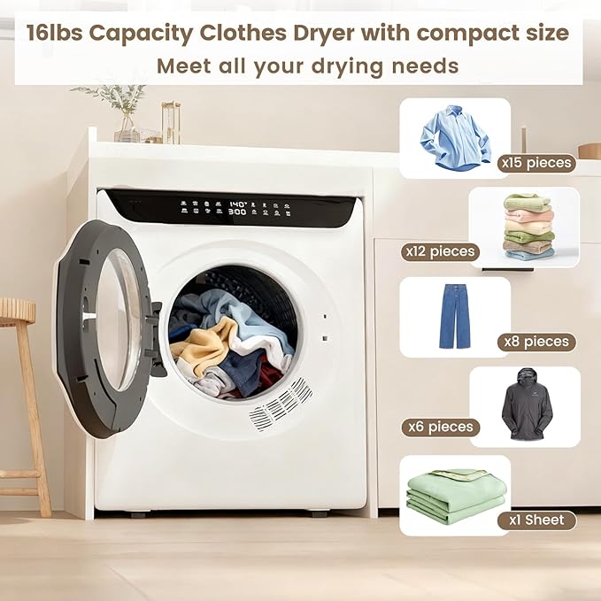 VCJ 2.8 cu.ft Portable Dryer, 1400W Electric Clothes Dryer