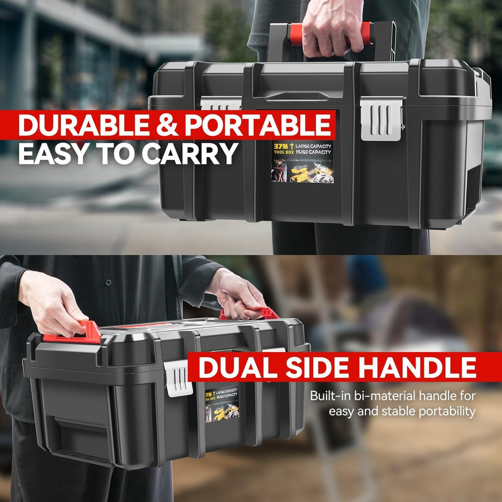 auto dynasty 17" tool box lockable, portable w/removable showing dimensions