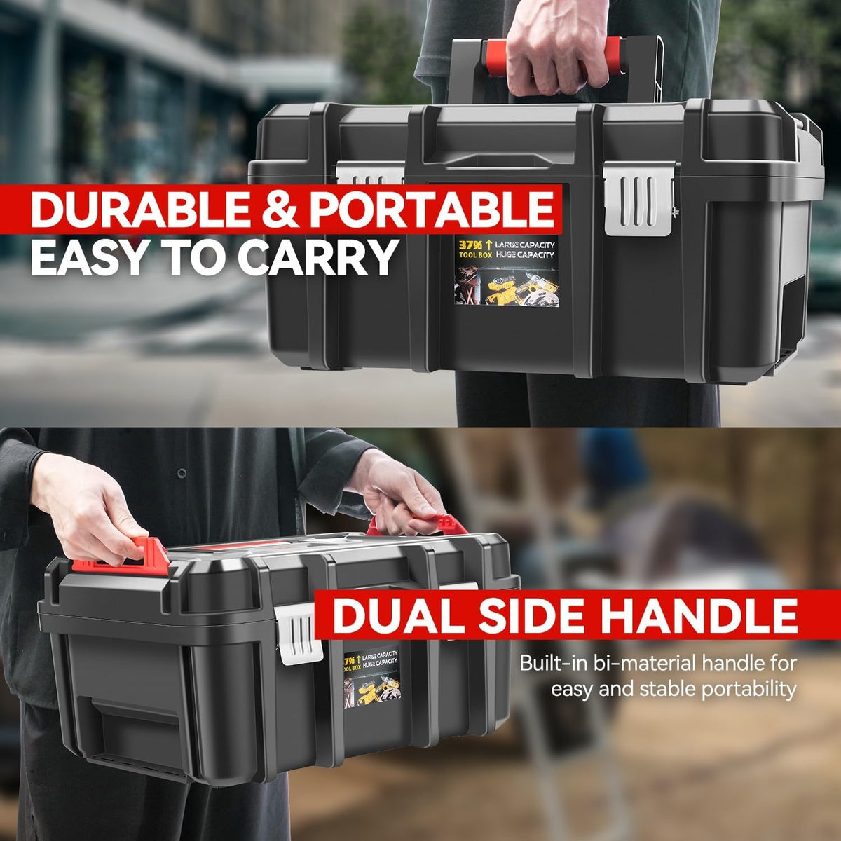 auto dynasty 17" tool box lockable, portable w/removable showing dimensions