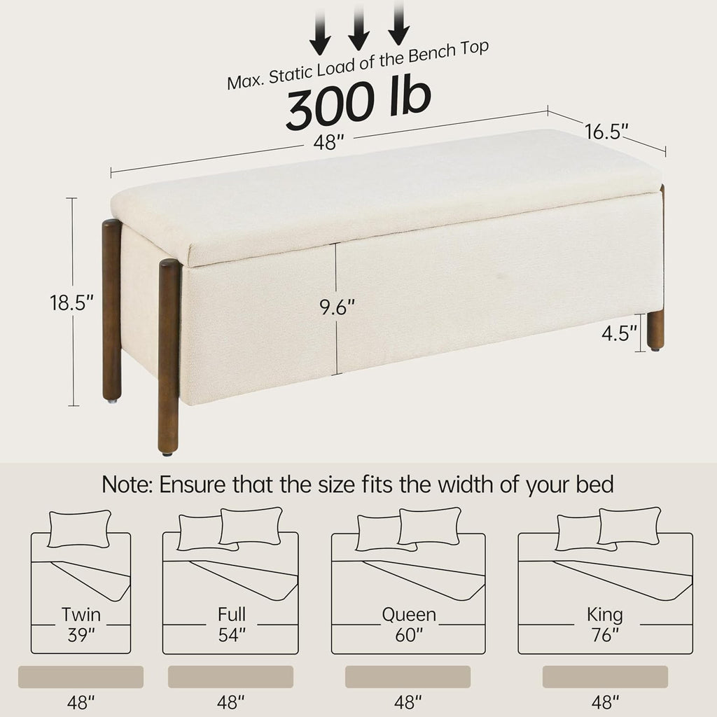 usaint 47" fabric upholstered end of bed storage, close-up detail