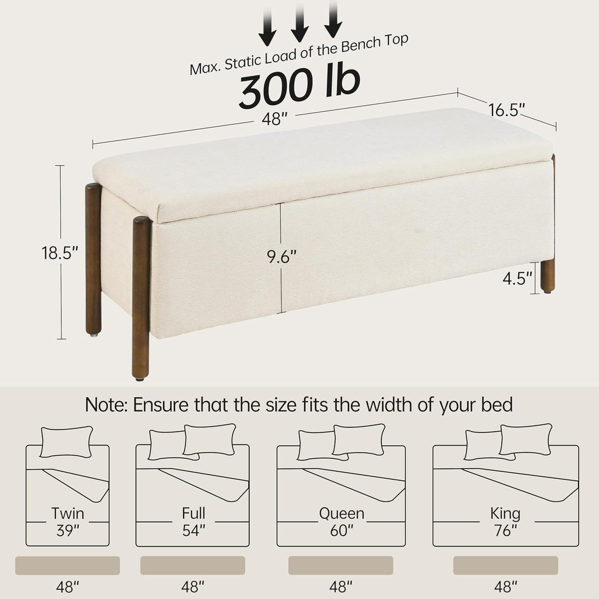 usaint 47" fabric upholstered end of bed storage, close-up detail