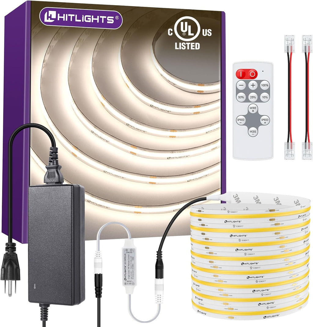 hitlights cob white led strip lights kit, side view