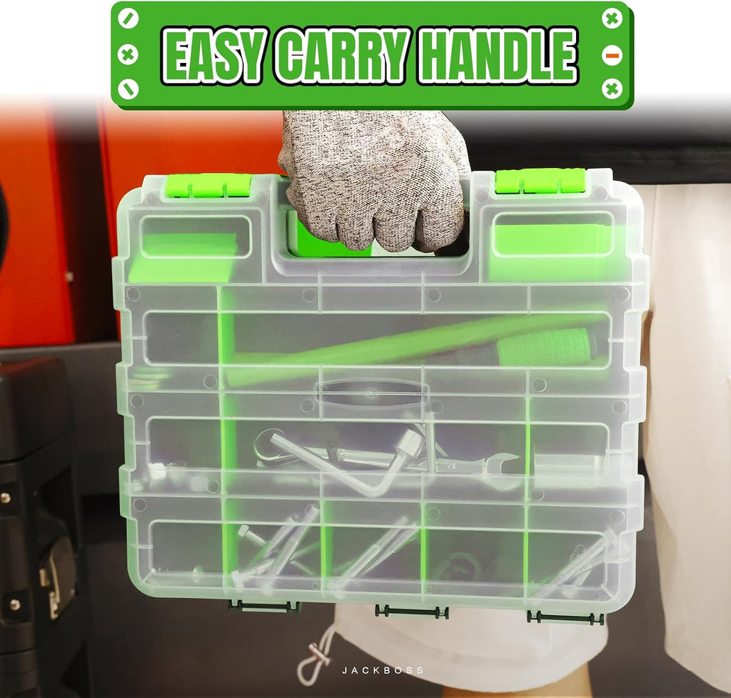 jack boss tool box with transparent lid, double on a desk or shelf