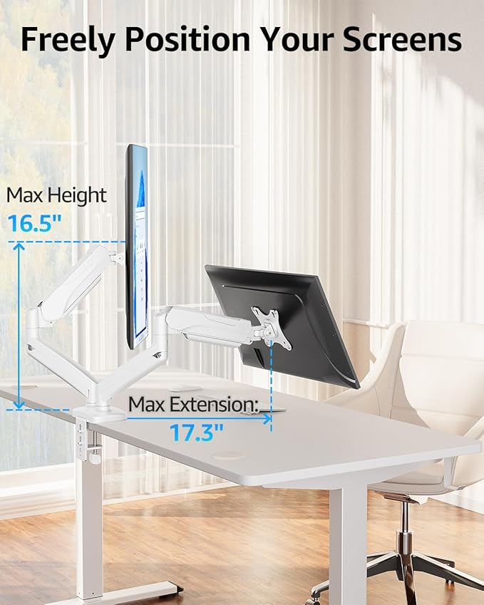 MOUNTUP Dual Monitor Stand for Desk, Monitor Arms for 2 Monitors Max 32 Inches