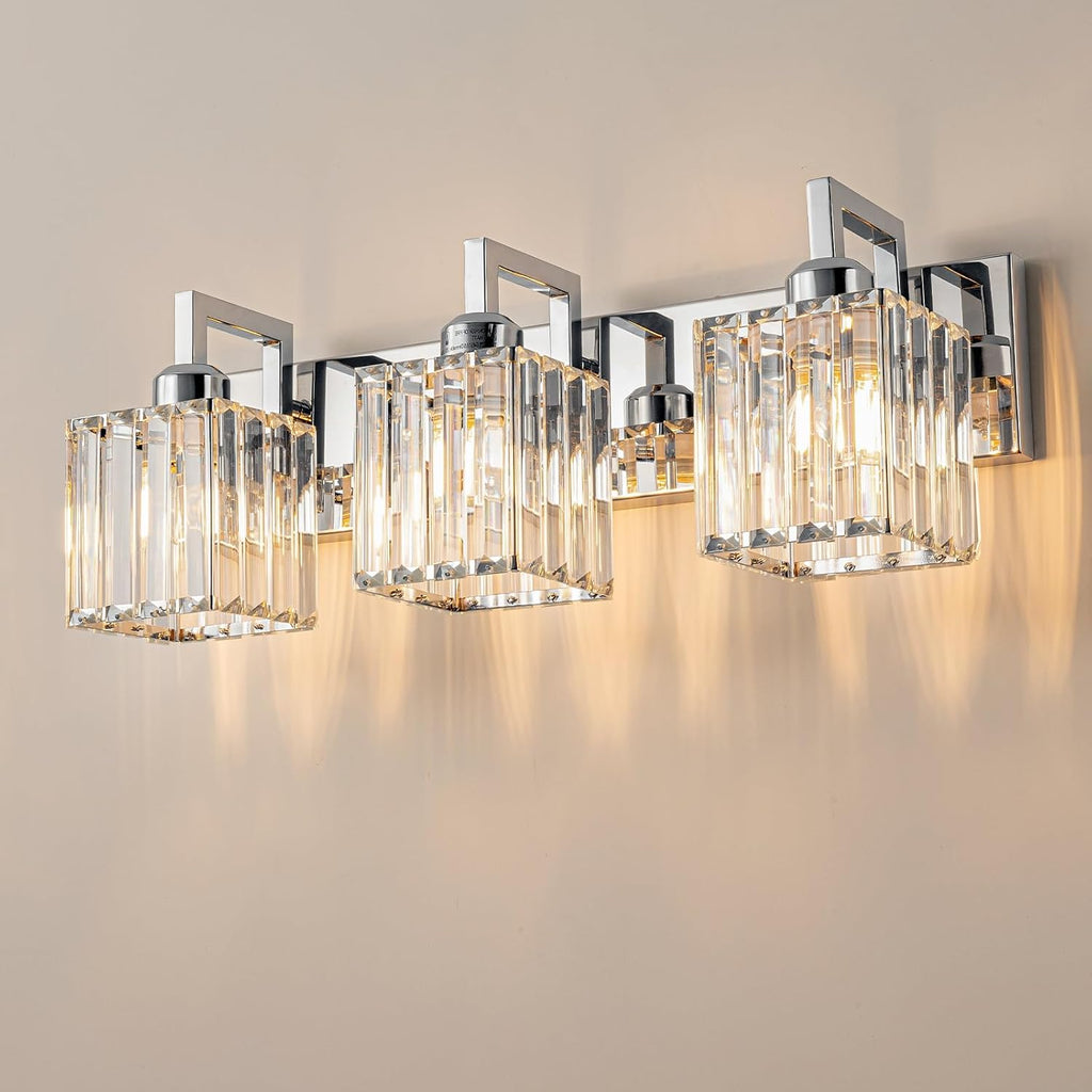 FDPBY Modern Bathroom Vanity Light 3-Lights Chrome Crystal Wall Lamp Bathroom